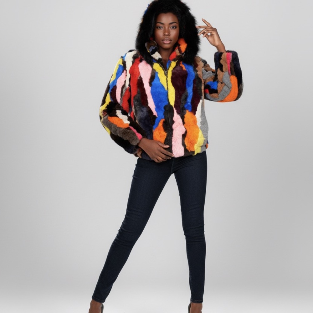 Multicolor Rabbit Fur Jacket - Picture 2 of 4